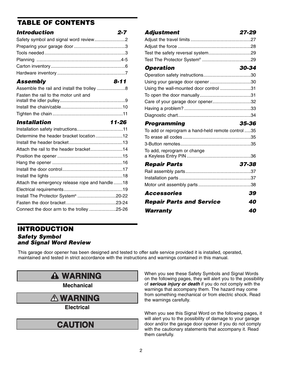 Chamberlain 248735 3/4 HP User Manual | Page 2 / 40