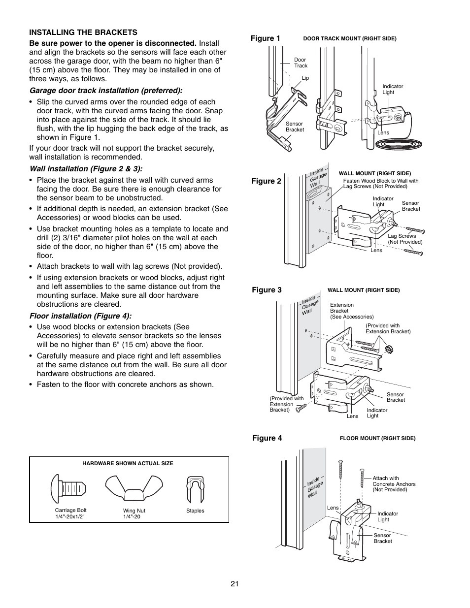 Installing the brackets | Chamberlain 248735 3/4 HP User Manual | Page 21 / 40