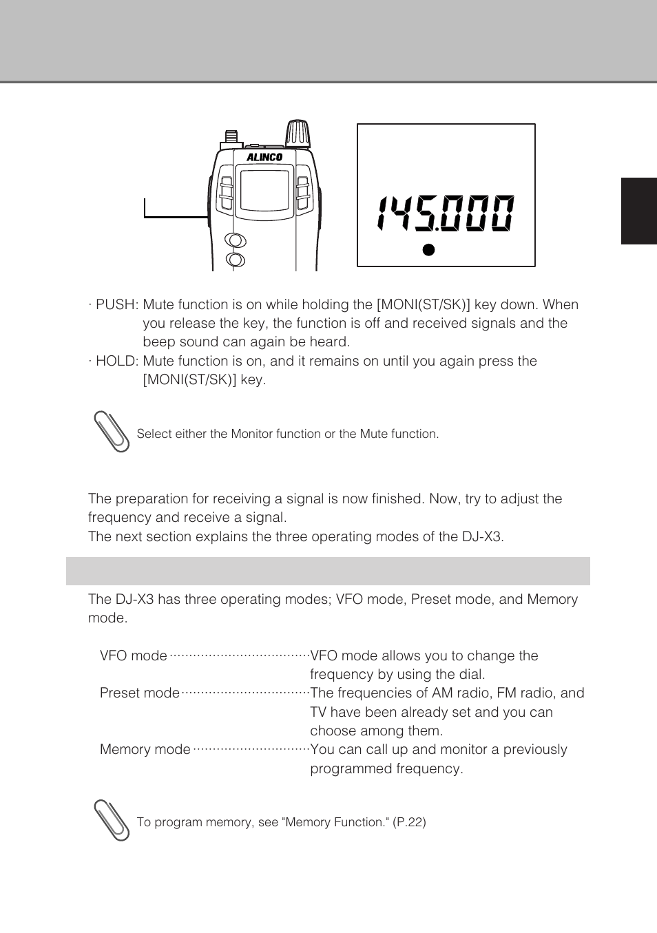 Operating modes | Alinco DJ-X3 User Manual | Page 19 / 52