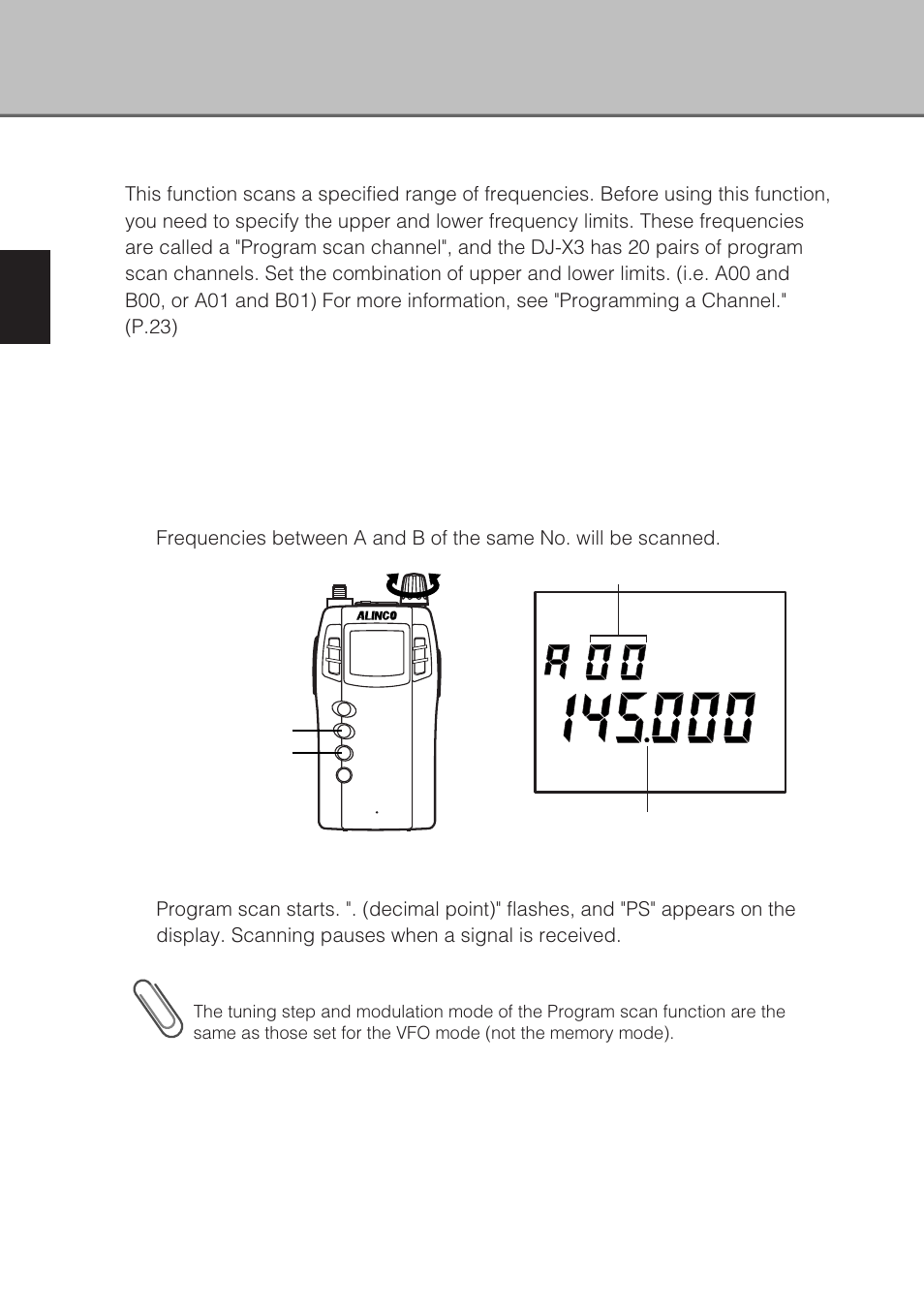 Program scan | Alinco DJ-X3 User Manual | Page 26 / 52