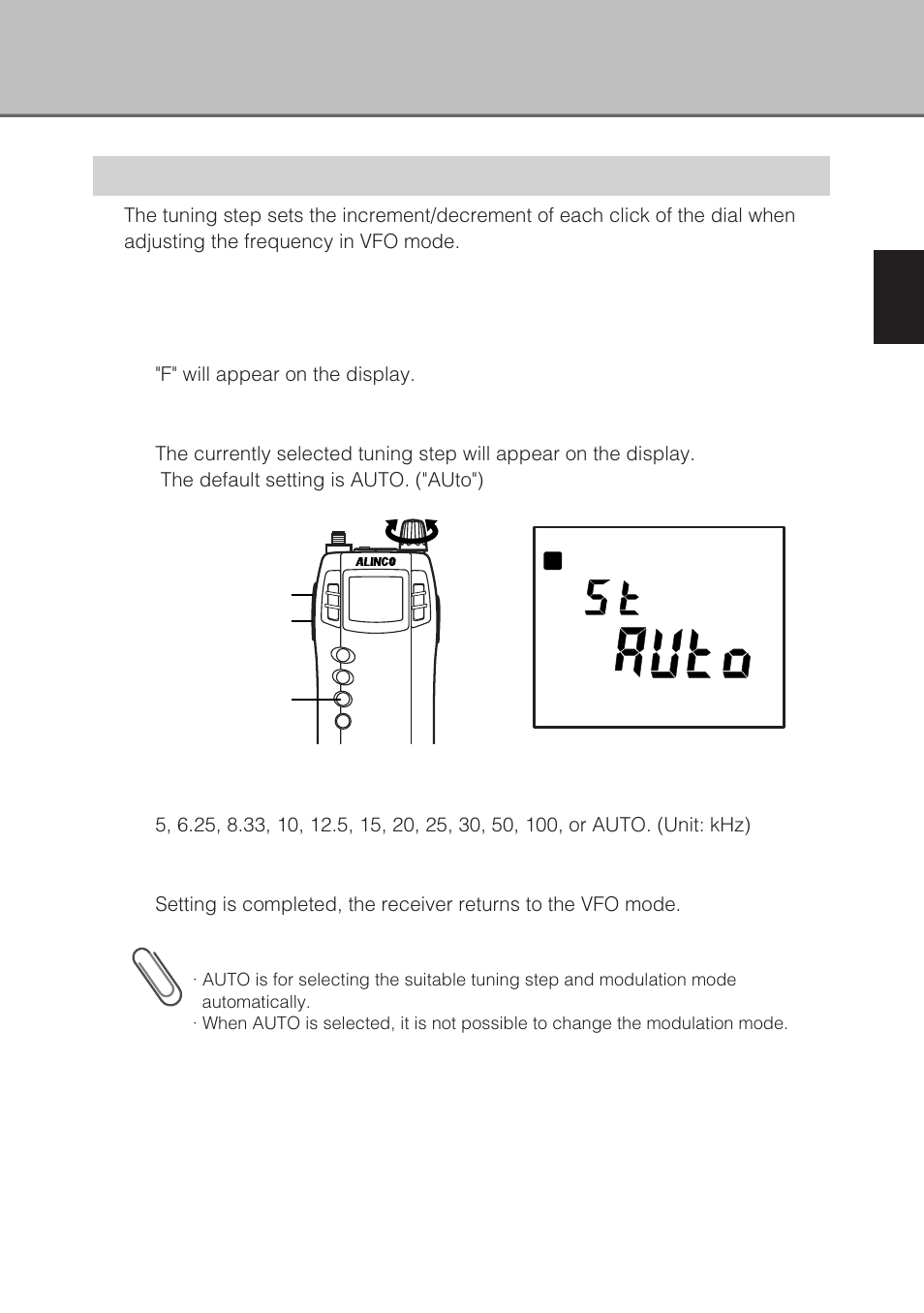 Setting the tuning step | Alinco DJ-X3 User Manual | Page 29 / 52