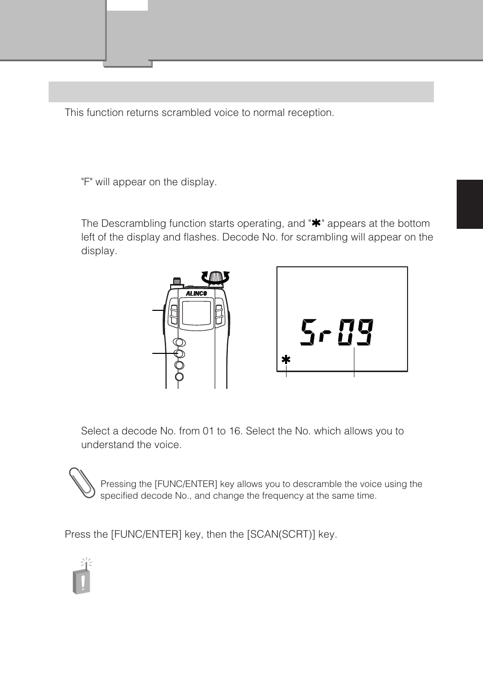 Chapter3 useful functions of the dj-x3, Descrambling, Chapter useful functions of the dj-x3 | Alinco DJ-X3 User Manual | Page 31 / 52