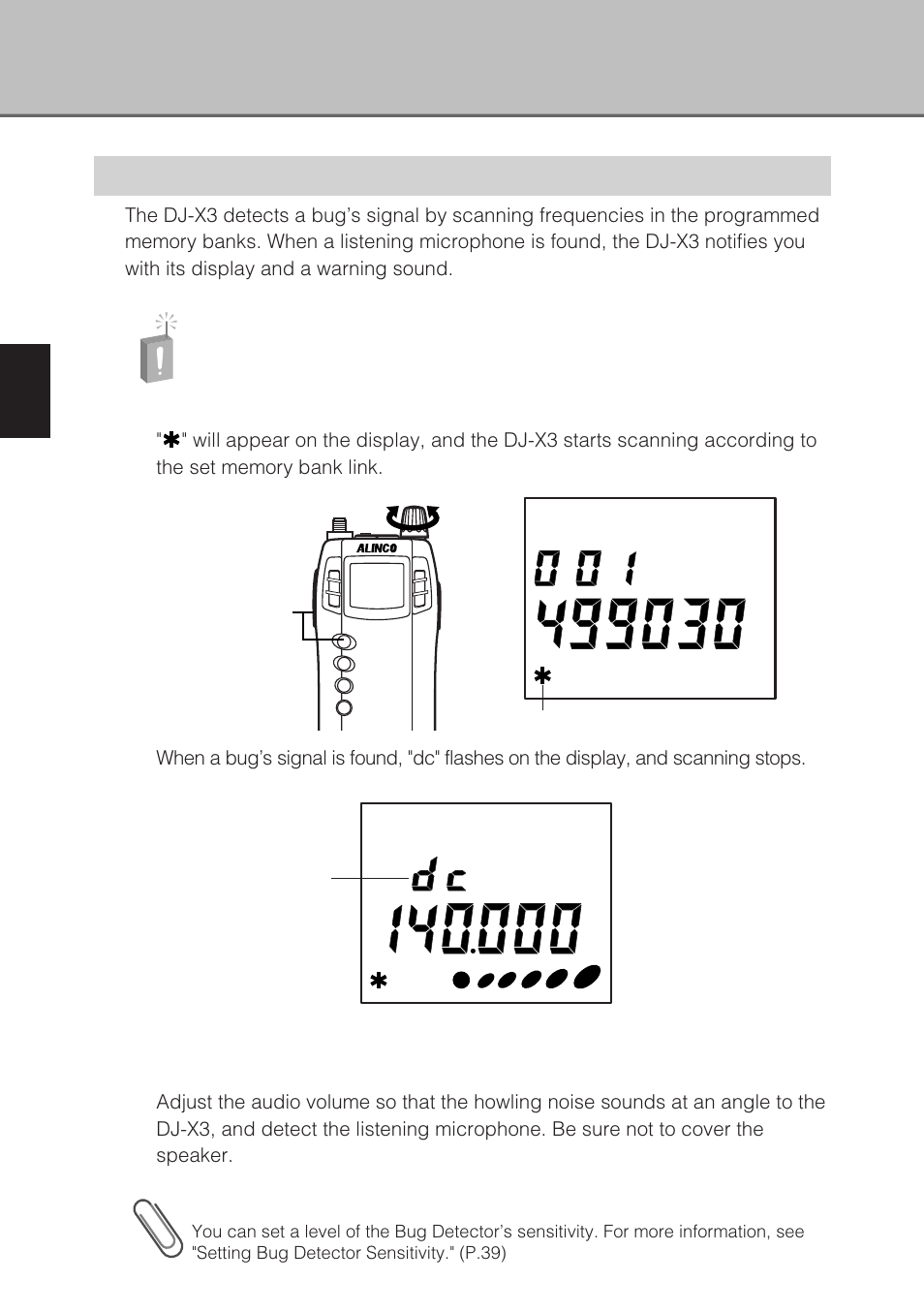 Bug detector | Alinco DJ-X3 User Manual | Page 32 / 52