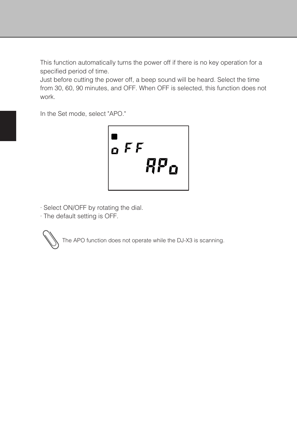 Apo (auto power off) function | Alinco DJ-X3 User Manual | Page 42 / 52