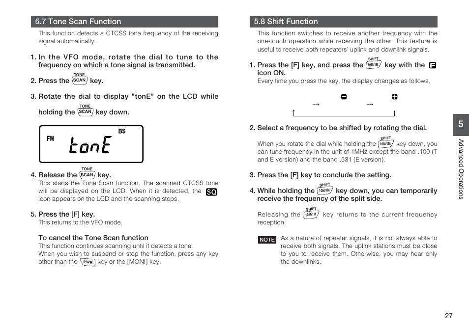 7 tone scan function, 8 shift function | Alinco DJ-X7 User Manual | Page 27 / 42
