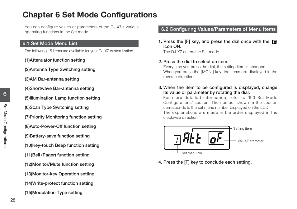Chapter 6 set mode configurations | Alinco DJ-X7 User Manual | Page 28 / 42