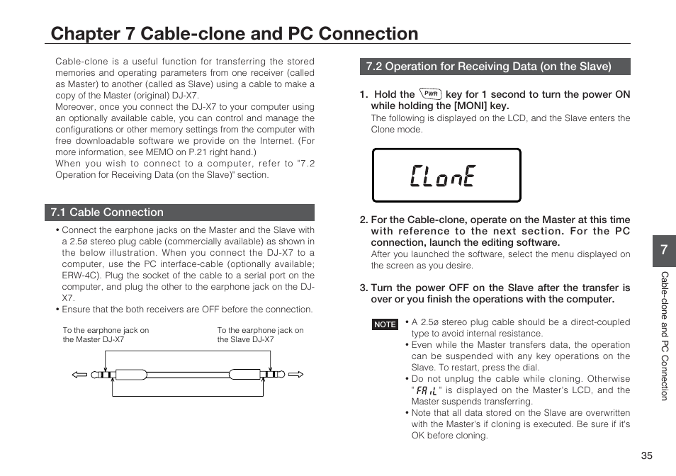 Chapter 7 cable-clone and pc connection | Alinco DJ-X7 User Manual | Page 35 / 42