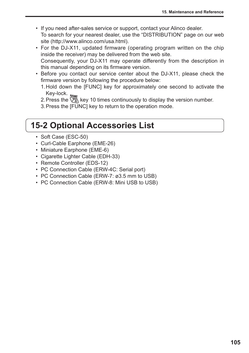 2 optional accessories list | Alinco DJ-X11 User Manual | Page 105 / 113