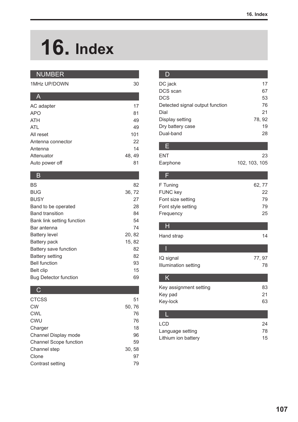 Index | Alinco DJ-X11 User Manual | Page 107 / 113