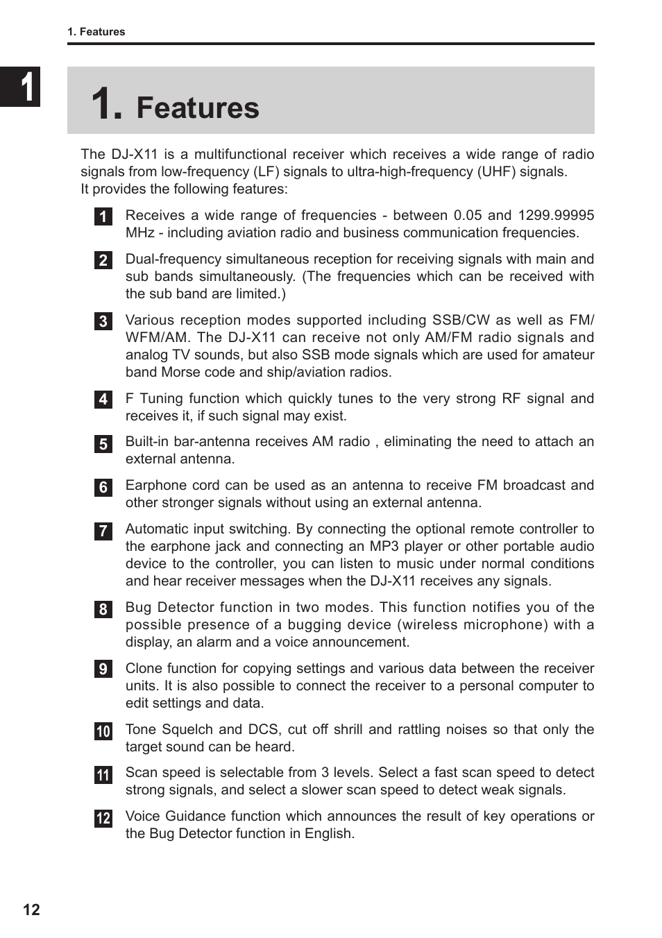 Features | Alinco DJ-X11 User Manual | Page 12 / 113