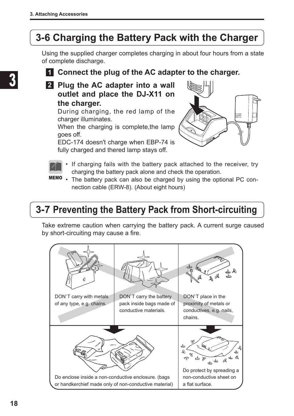 6 charging the battery pack with the charger | Alinco DJ-X11 User Manual | Page 18 / 113