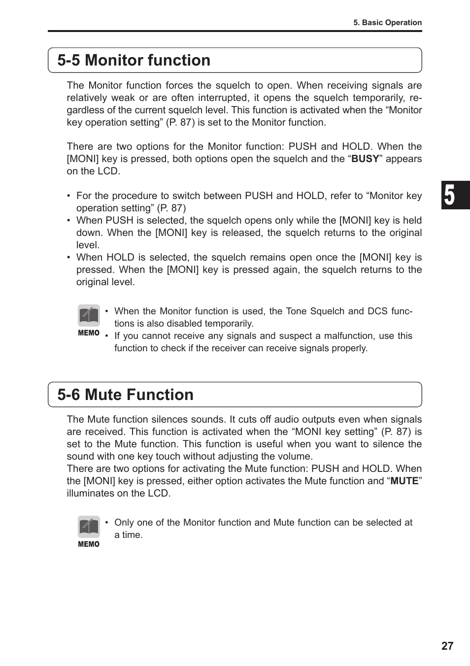 5 monitor function, 6 mute function | Alinco DJ-X11 User Manual | Page 27 / 113