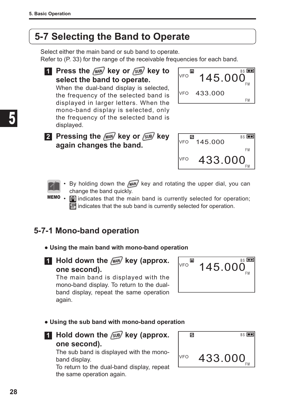 7 selecting the band to operate, 7-1 mono-band operation | Alinco DJ-X11 User Manual | Page 28 / 113