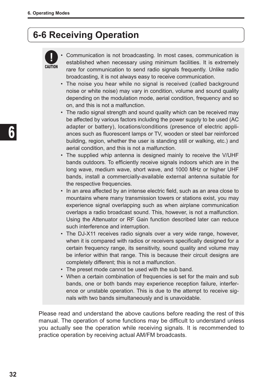 6 receiving operation | Alinco DJ-X11 User Manual | Page 32 / 113