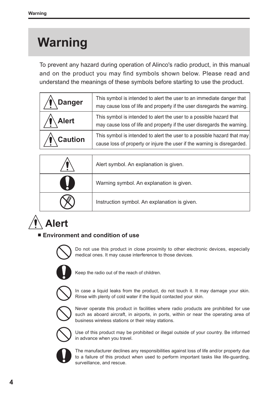 Warning, Alert | Alinco DJ-X11 User Manual | Page 4 / 113