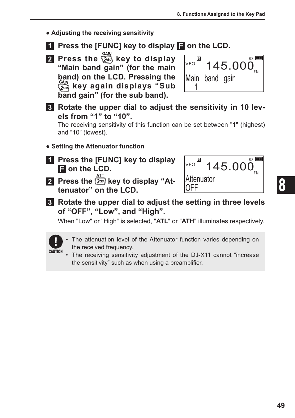 Main band gain 1, Attenuator off | Alinco DJ-X11 User Manual | Page 49 / 113