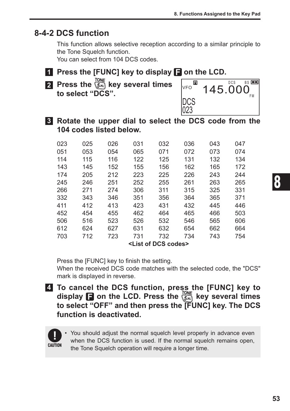 Dcs 023, 4-2 dcs function | Alinco DJ-X11 User Manual | Page 53 / 113