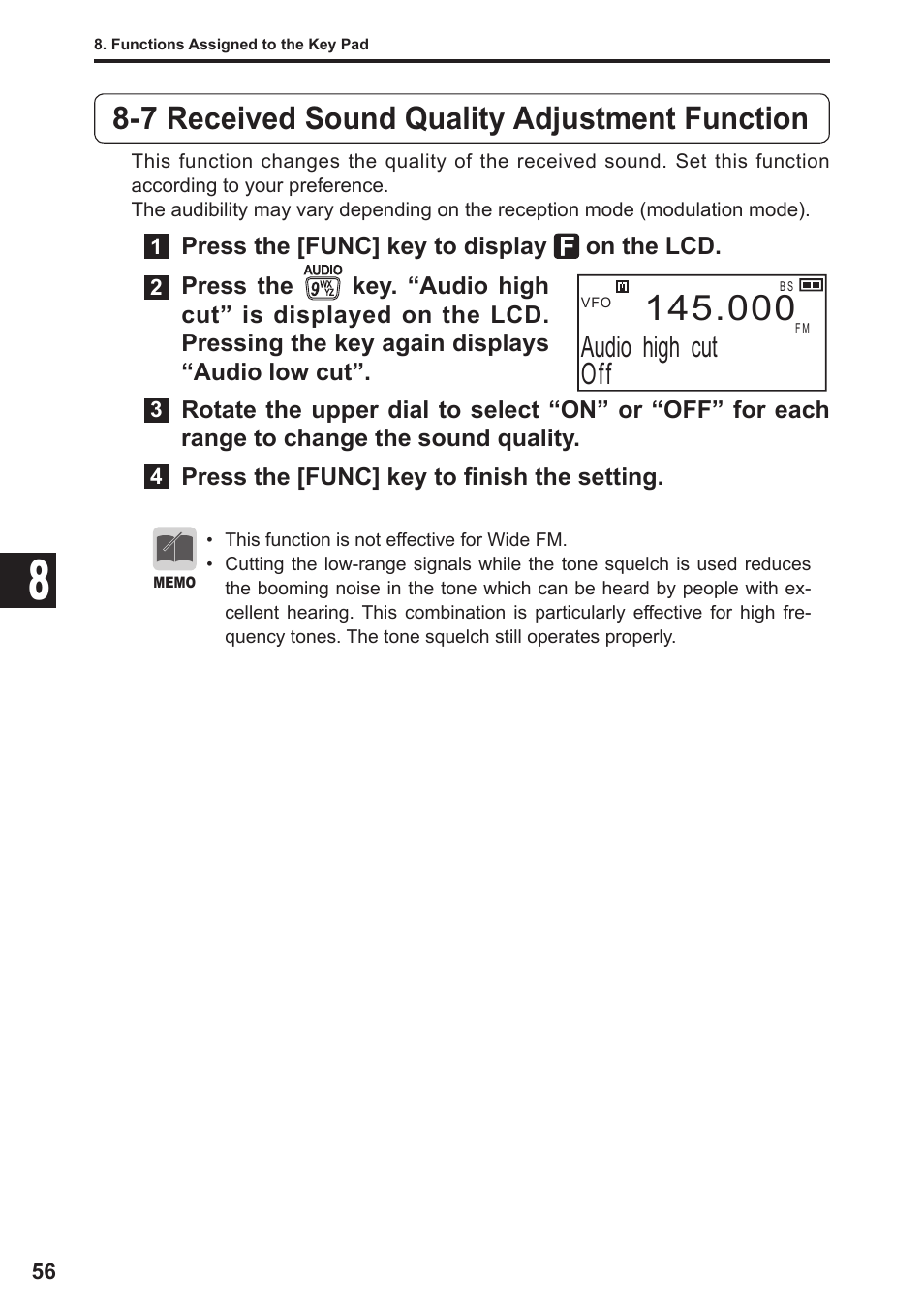 7 received sound quality adjustment function, Audio high cut off | Alinco DJ-X11 User Manual | Page 56 / 113