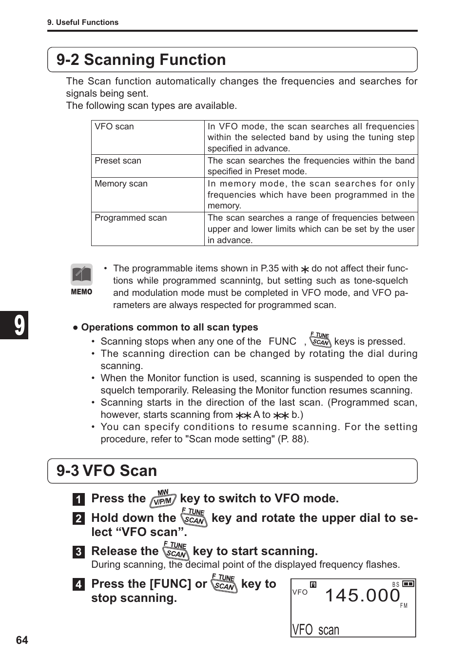 2 scanning function, 3 vfo scan, Vfo scan | Alinco DJ-X11 User Manual | Page 64 / 113