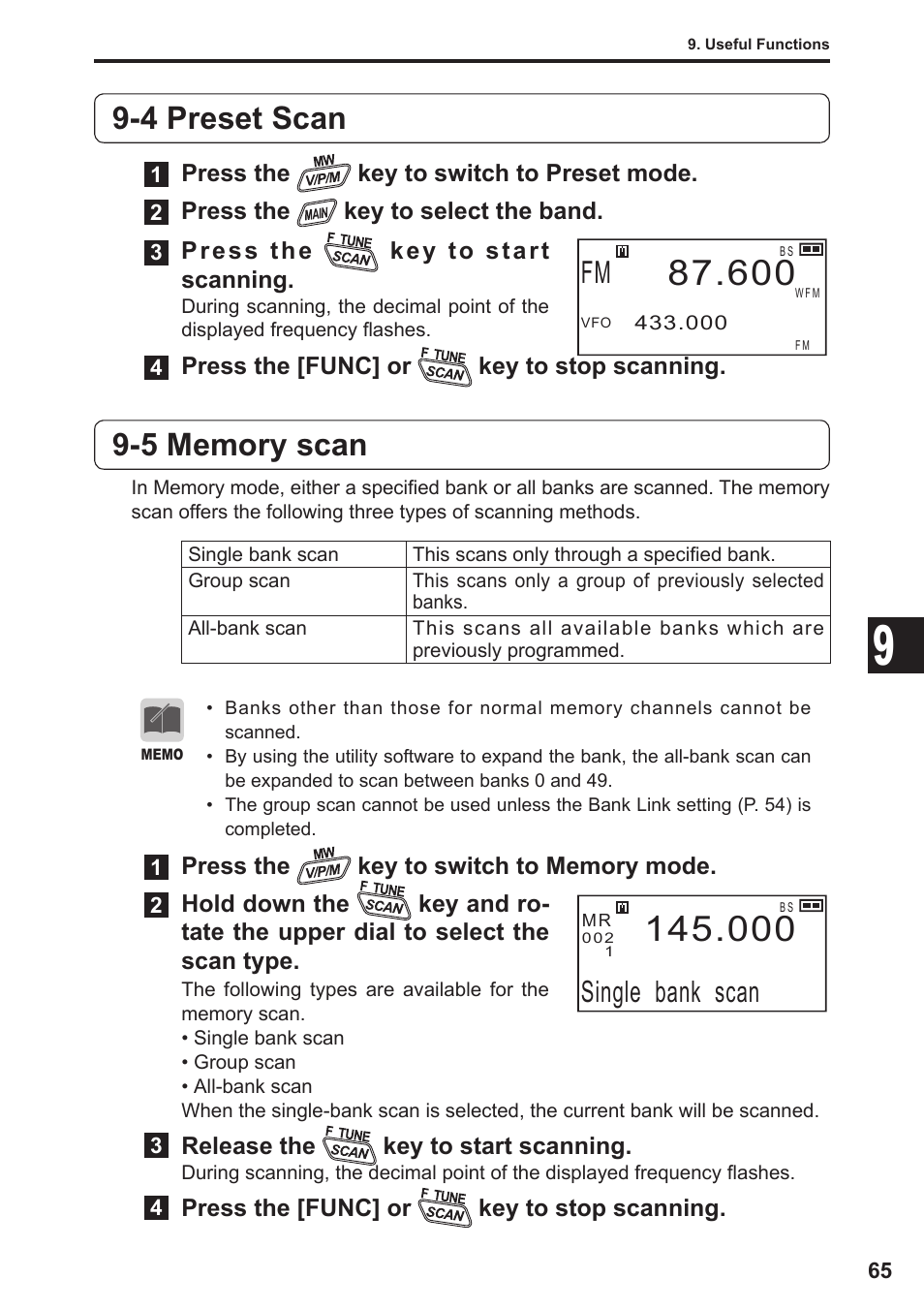 4 preset scan, Single bank scan | Alinco DJ-X11 User Manual | Page 65 / 113