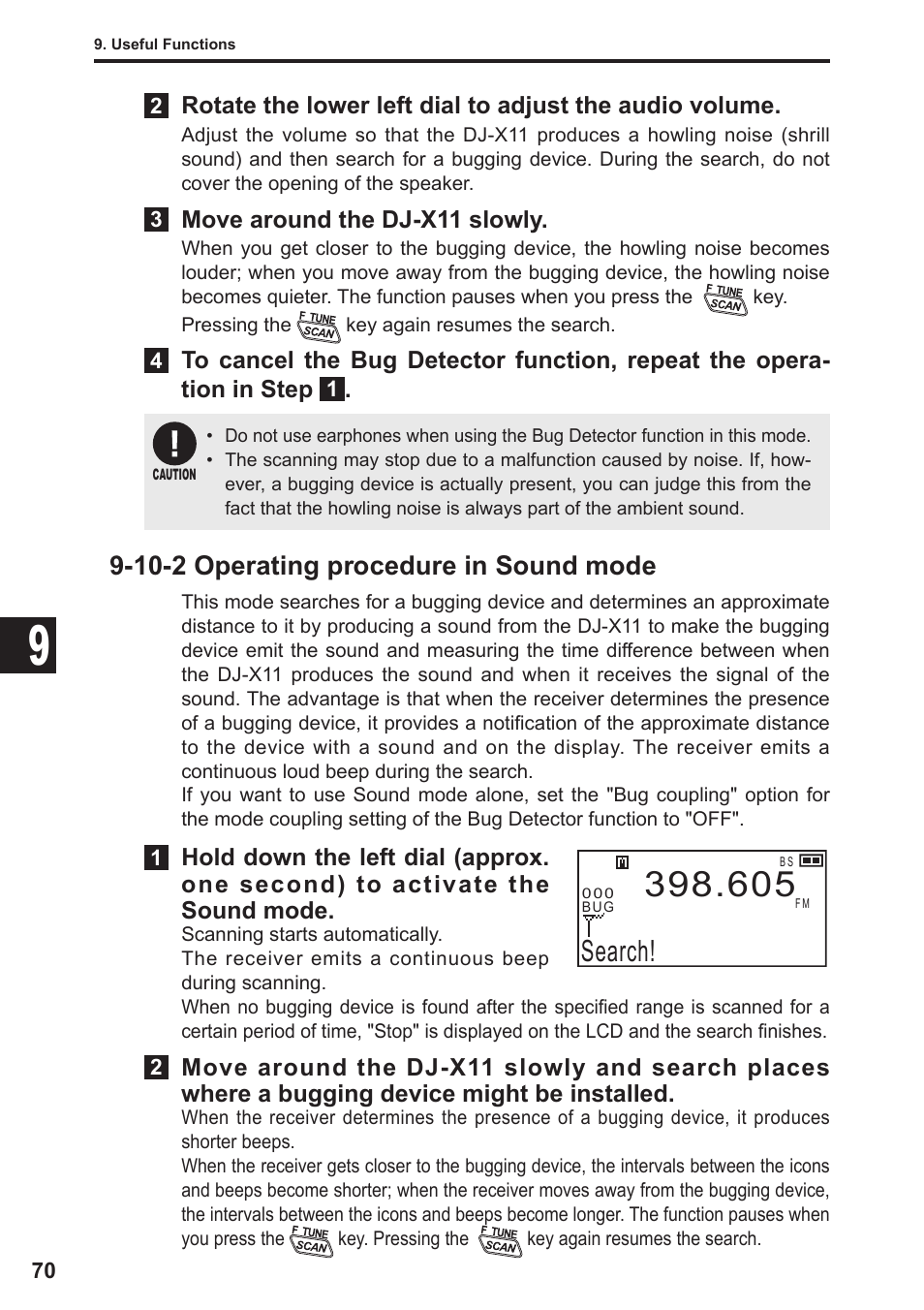 Search, 10-2 operating procedure in sound mode | Alinco DJ-X11 User Manual | Page 70 / 113