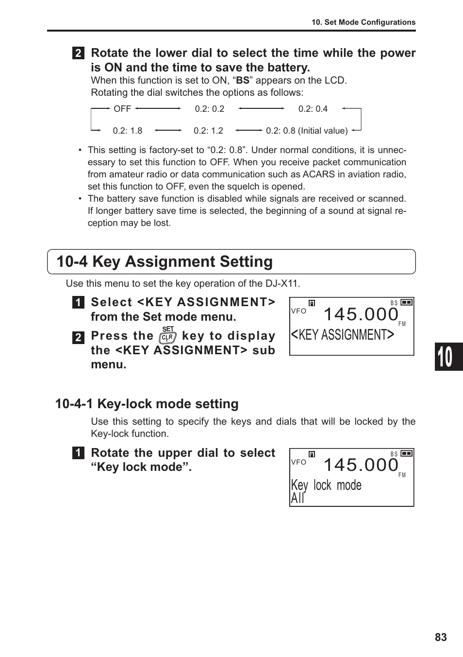 4 key assignment setting, Key assignment, Key lock mode all | 4-1 key-lock mode setting | Alinco DJ-X11 User Manual | Page 83 / 113