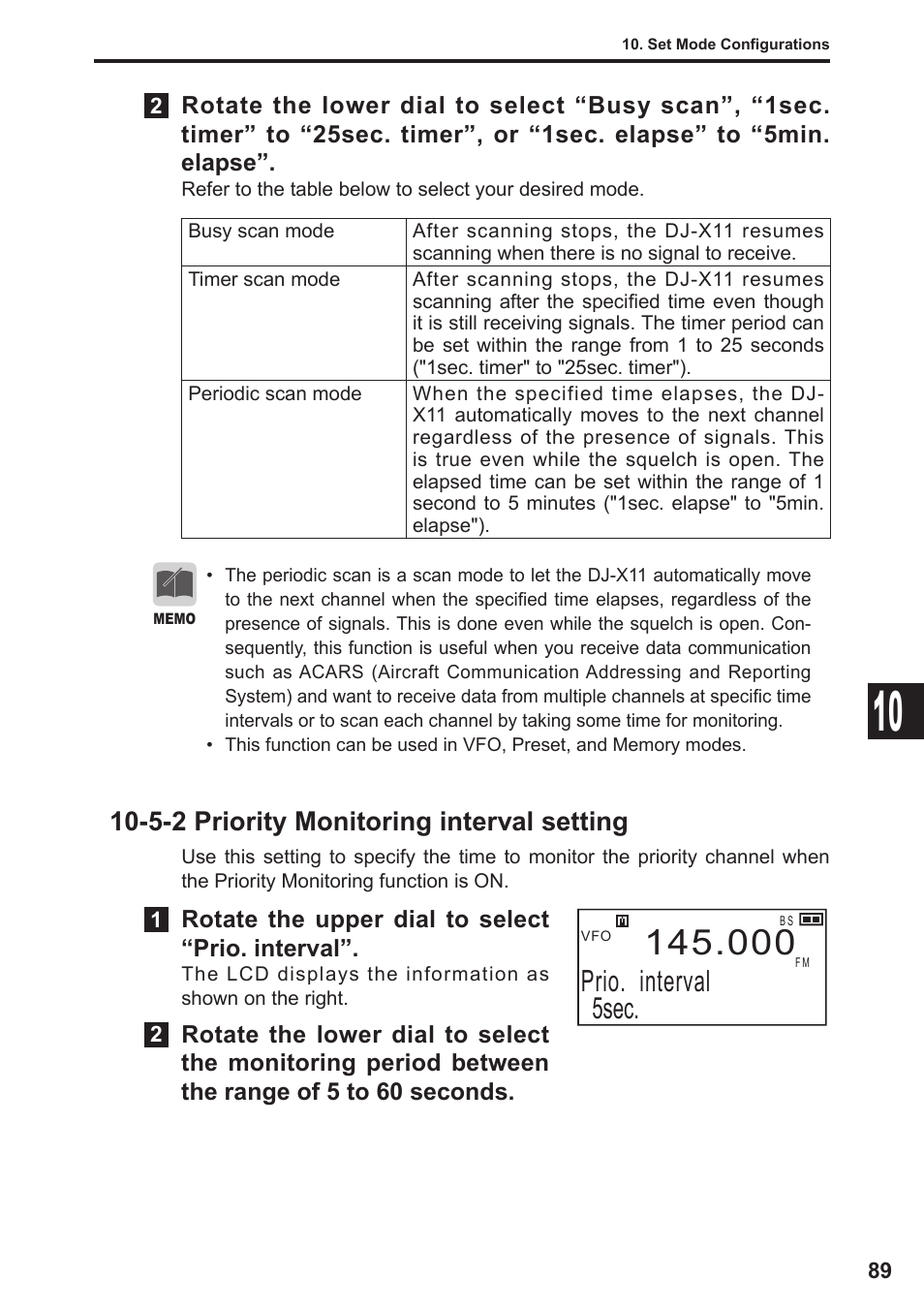 Prio. interval 5sec, 5-2 priority monitoring interval setting | Alinco DJ-X11 User Manual | Page 89 / 113