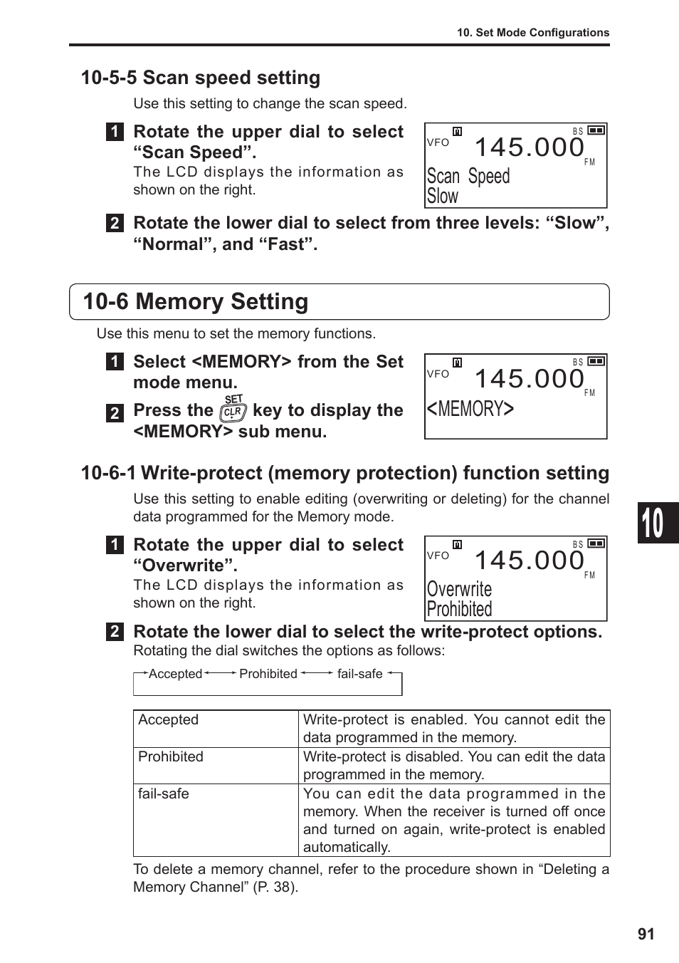 Scan speed slow, Overwrite prohibited, 5-5 scan speed setting | Alinco DJ-X11 User Manual | Page 91 / 113