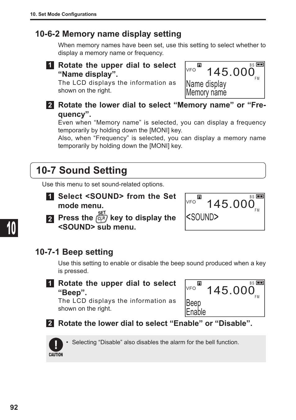7 sound setting, Sound, Beep enable | 7-1 beep setting | Alinco DJ-X11 User Manual | Page 92 / 113