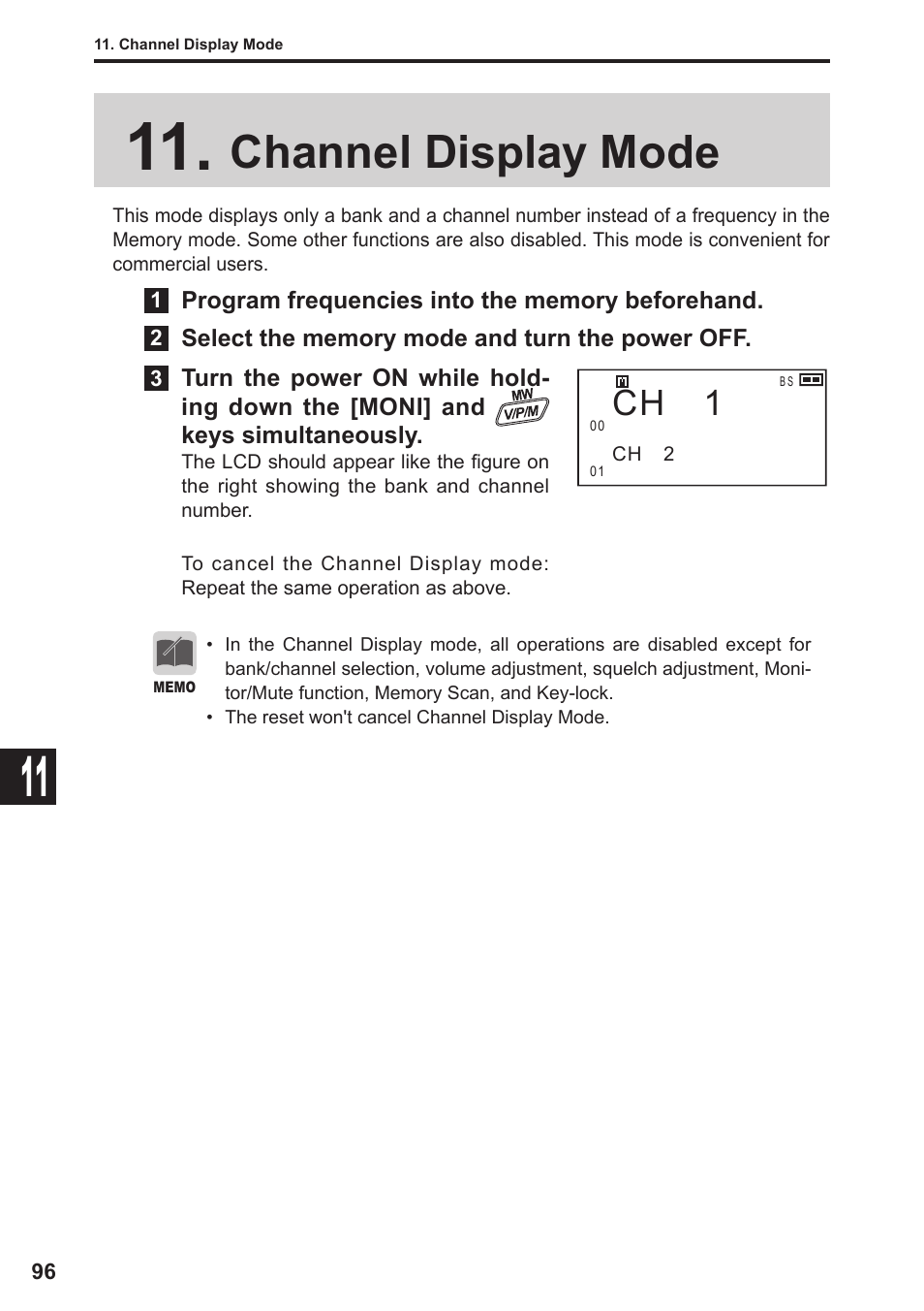 Channel display mode, Ch−1 | Alinco DJ-X11 User Manual | Page 96 / 113