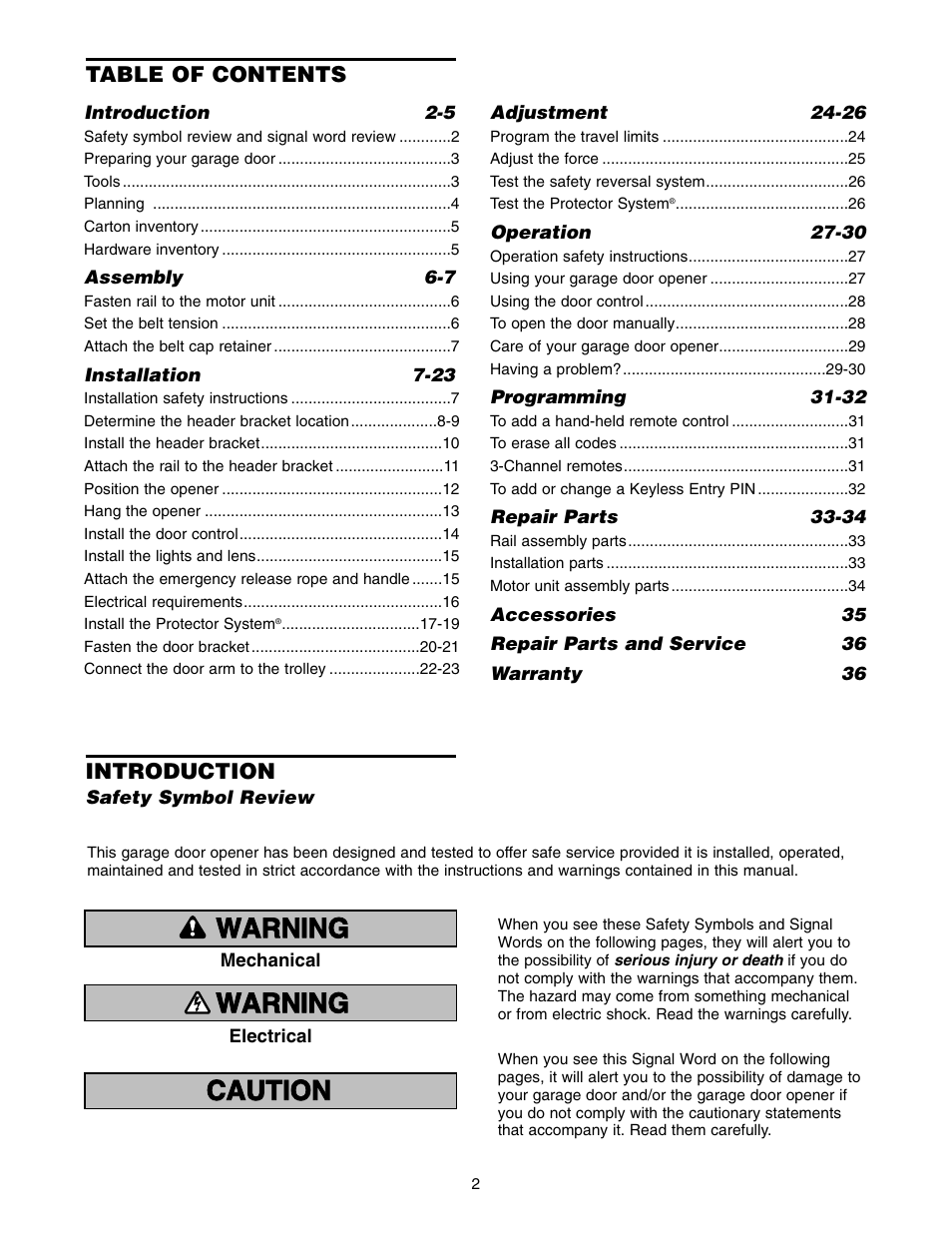 Chamberlain 2500 User Manual | Page 2 / 36