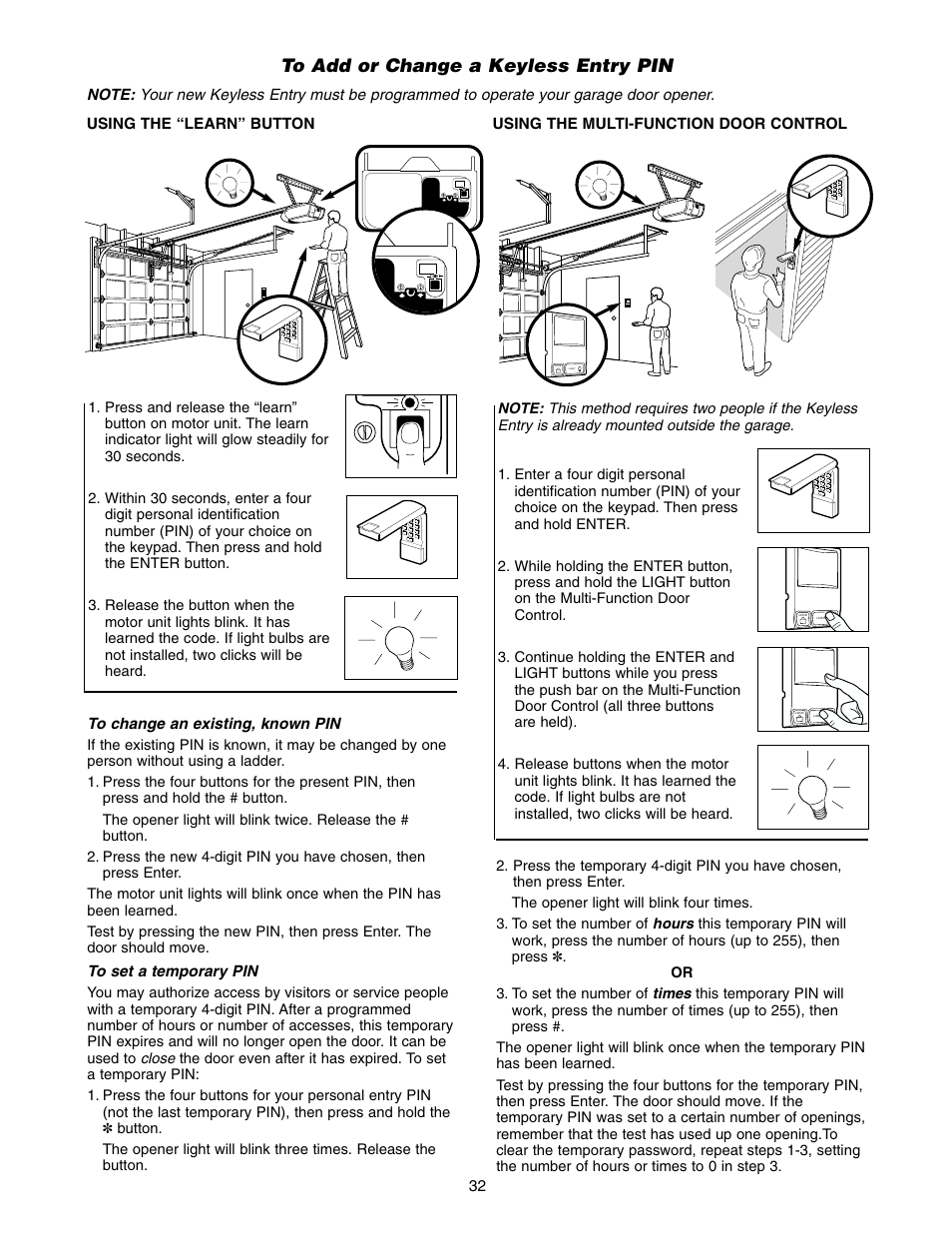 To add or change a keyless entry pin | Chamberlain 2500 User Manual | Page 32 / 36