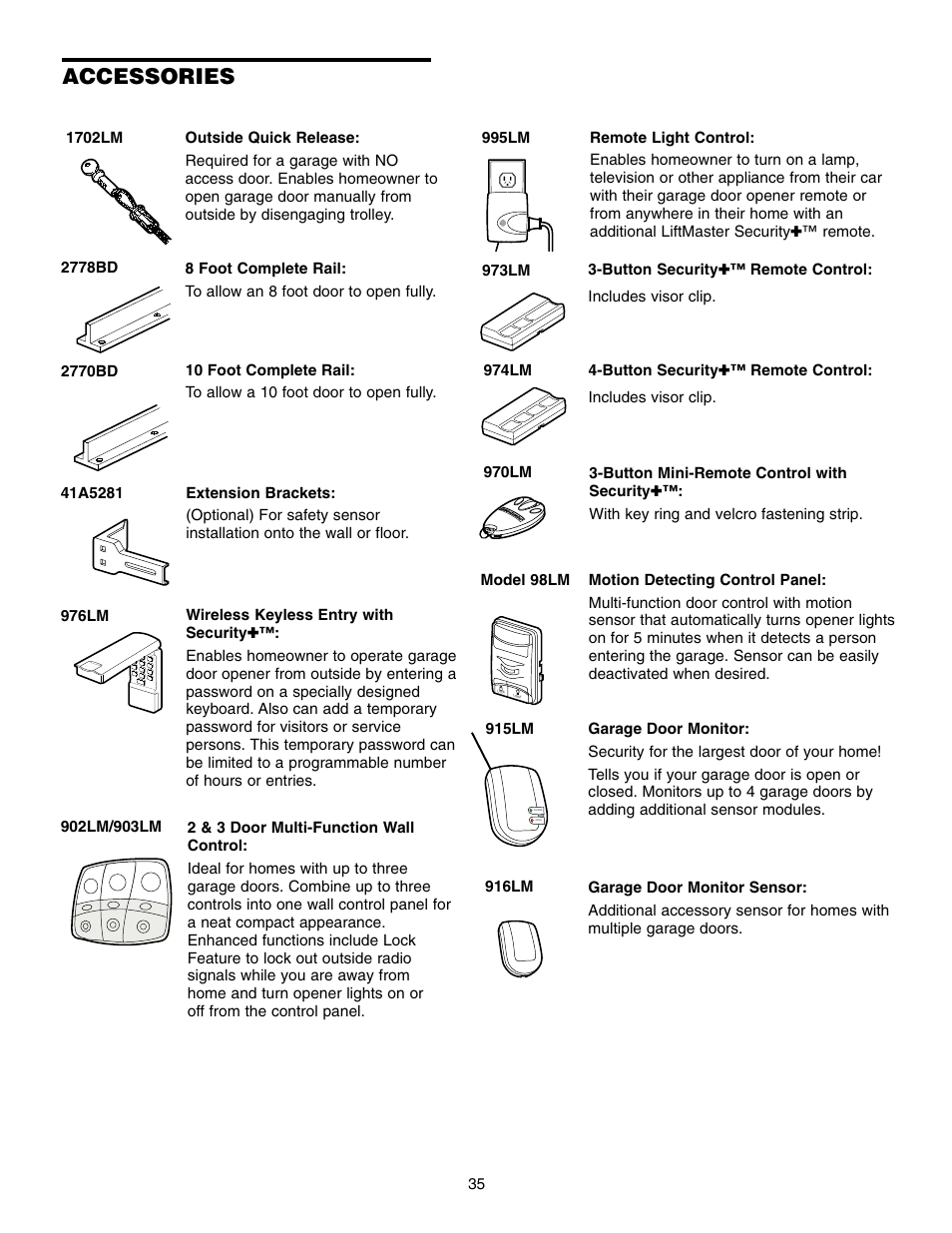 Accessories | Chamberlain 2500 User Manual | Page 35 / 36