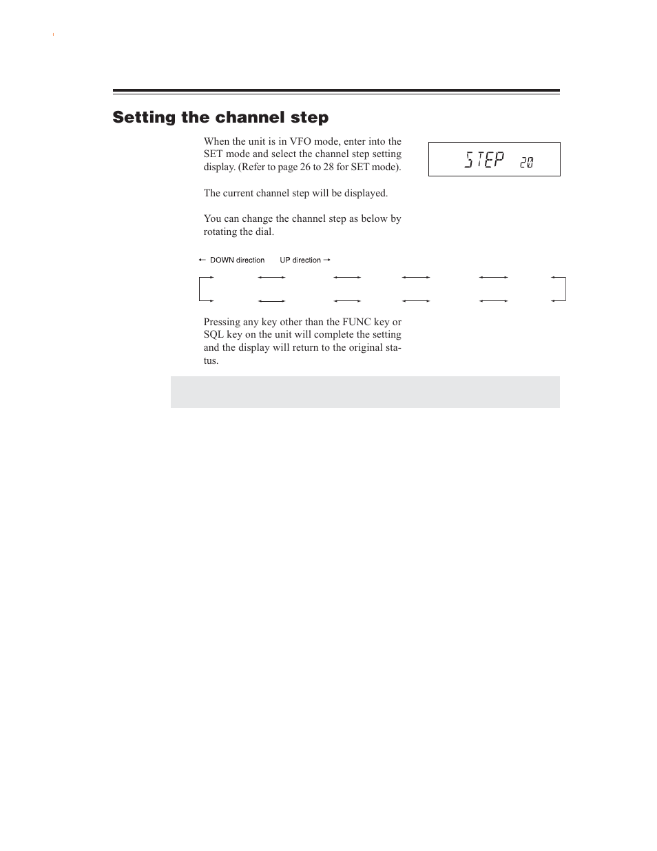 Shift direction and offset frequency setting, Setting the channel step | Alinco DR-635 User Manual | Page 19 / 66