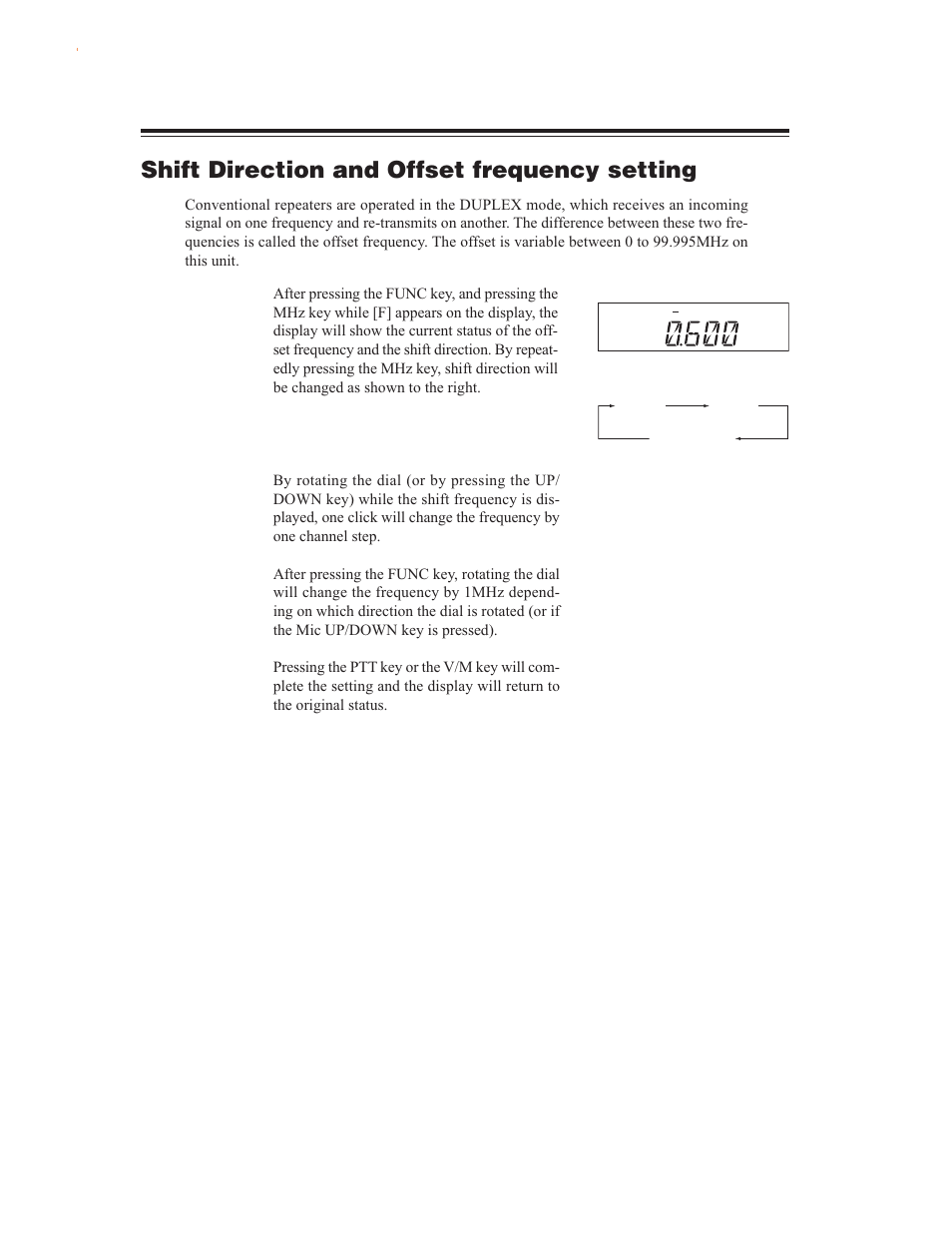 Memory mode, Recalling a memory channel, Shift direction and offset frequency setting | Alinco DR-635 User Manual | Page 20 / 66