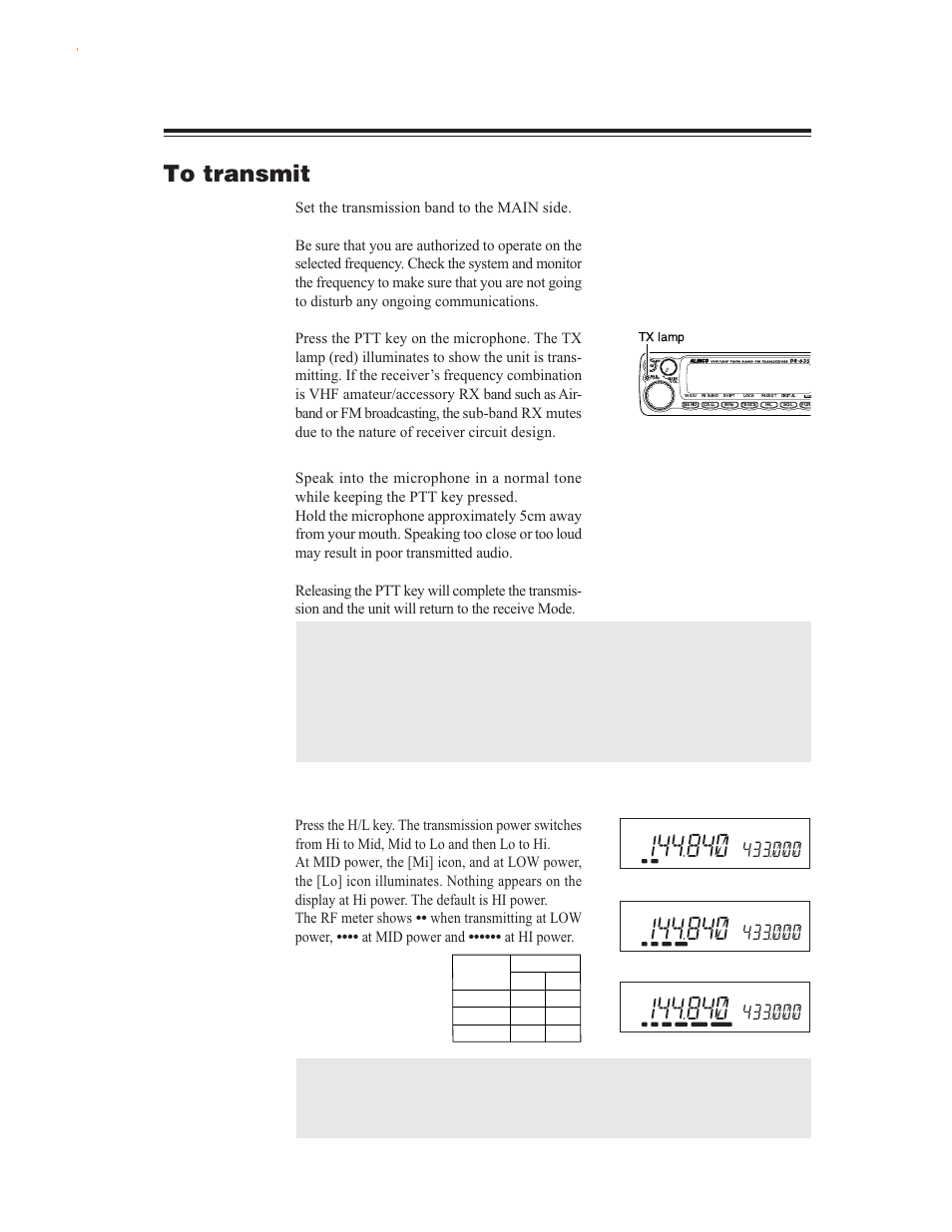 Selecting transmission power, Set the transmission band to the main side | Alinco DR-635 User Manual | Page 27 / 66