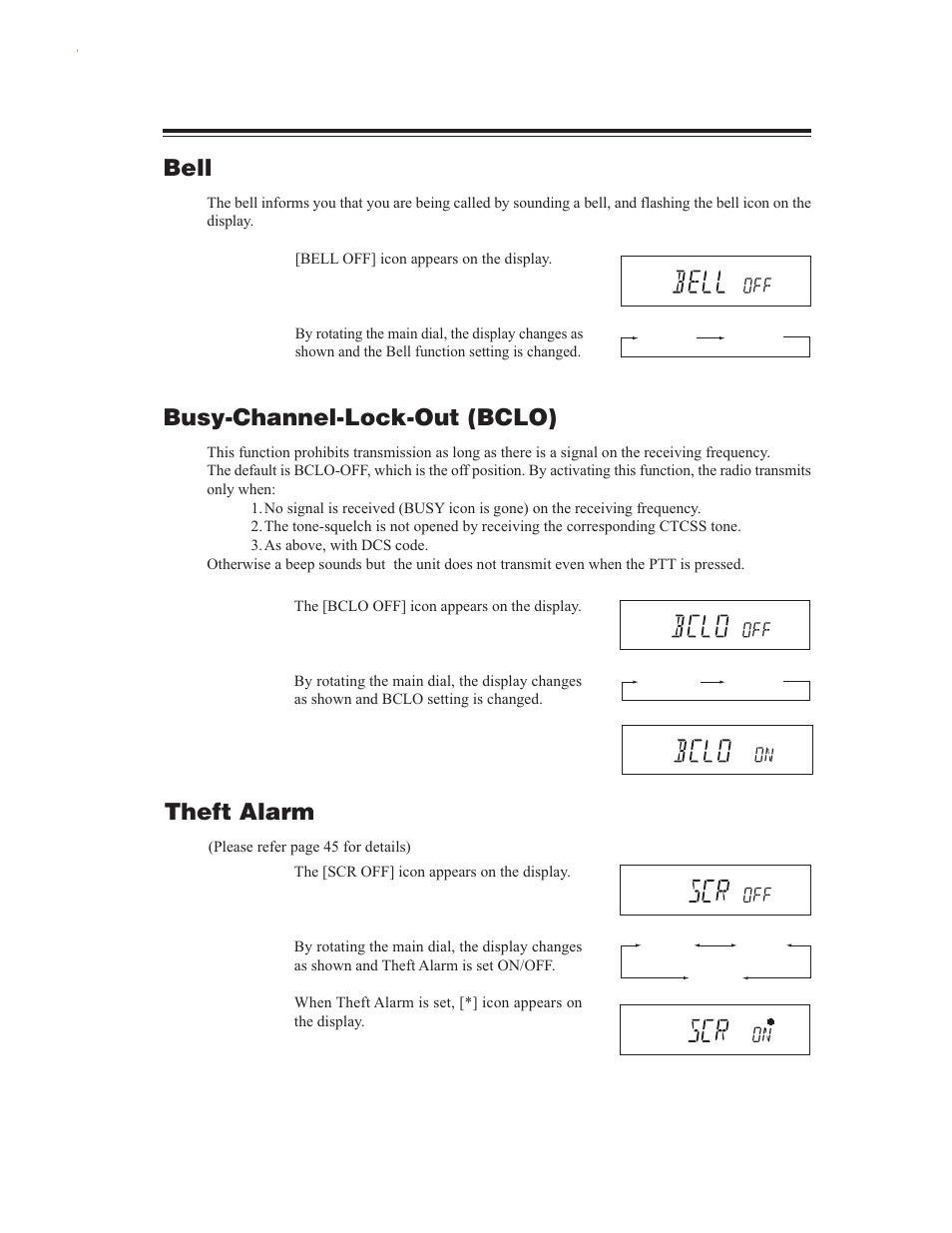 Bell, Busy-channel-lock-out (bclo), Theft alarm | Alinco DR-635 User Manual | Page 33 / 66