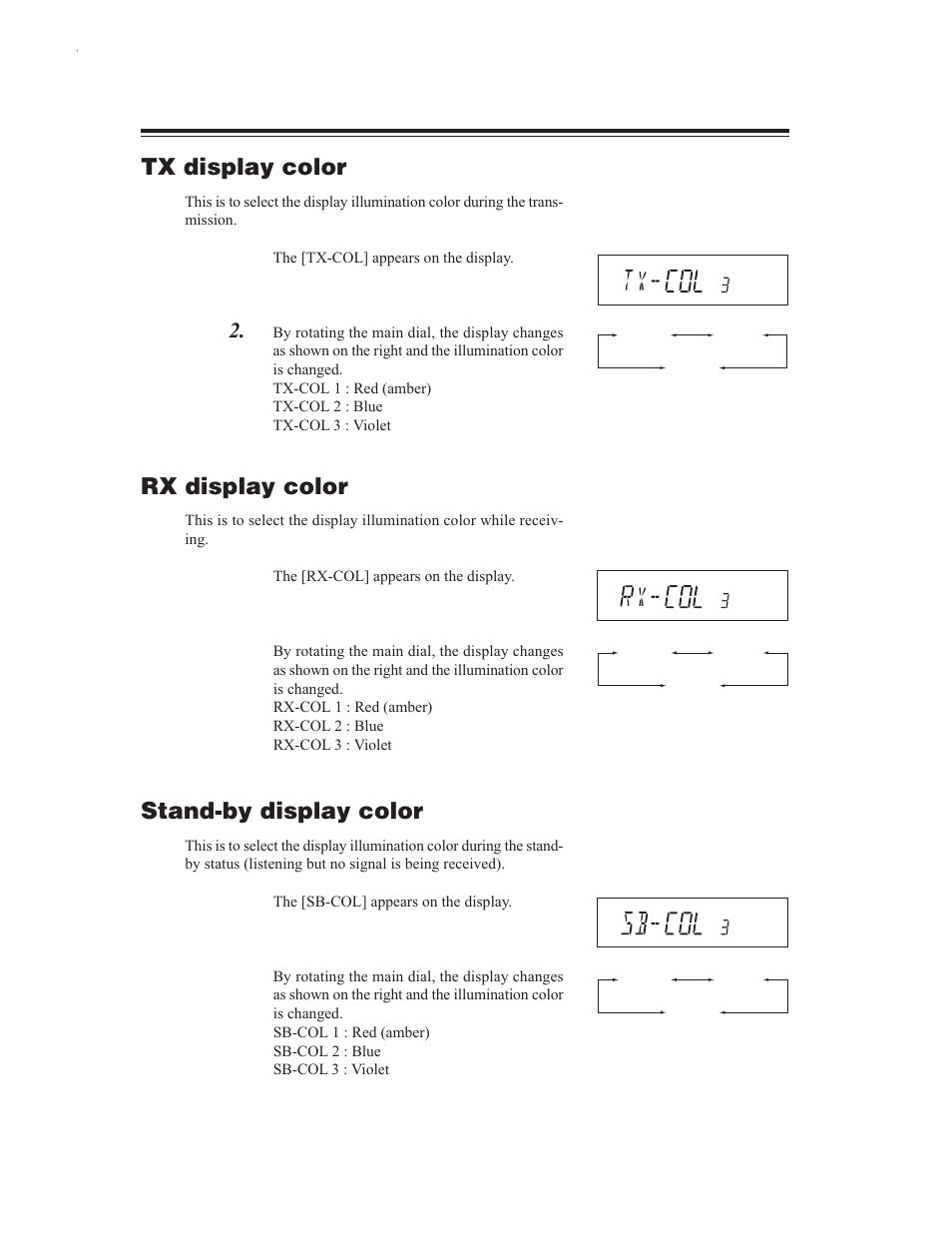 Tx display color, Rx display color, Stand-by display color | Alinco DR-635 User Manual | Page 34 / 66