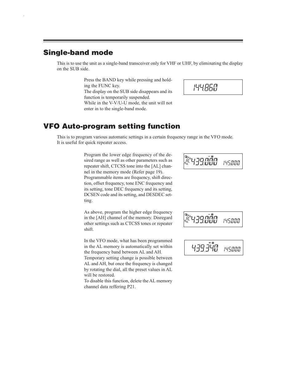 Single-band mode, Vfo auto-program setting function | Alinco DR-635 User Manual | Page 38 / 66