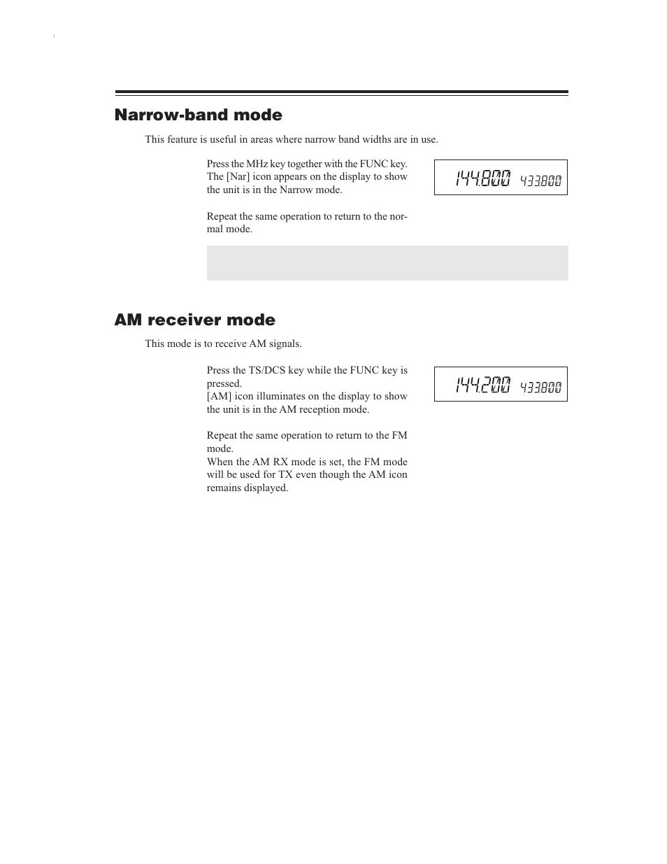 Narrow-band mode, Am receiver mode | Alinco DR-635 User Manual | Page 43 / 66