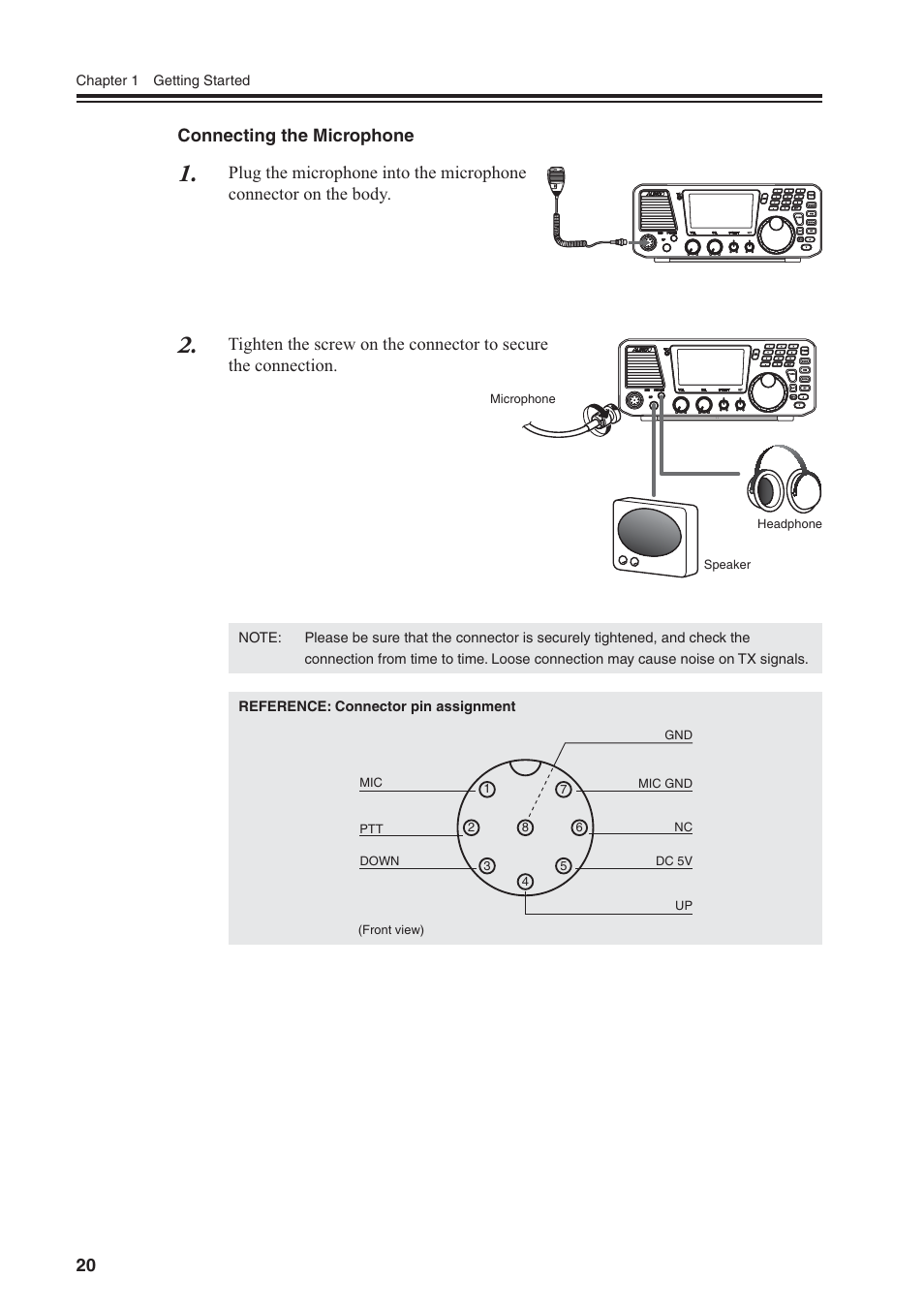 Connecting the microphone | Alinco DR-SR8 User Manual | Page 22 / 97