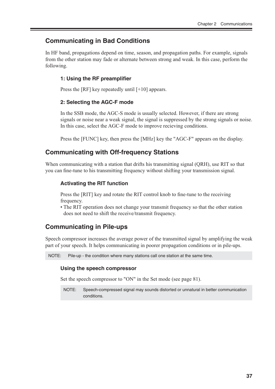 Communicating in bad conditions, Communicating with off-frequency stations, Communicating in pile-ups | Alinco DR-SR8 User Manual | Page 39 / 97