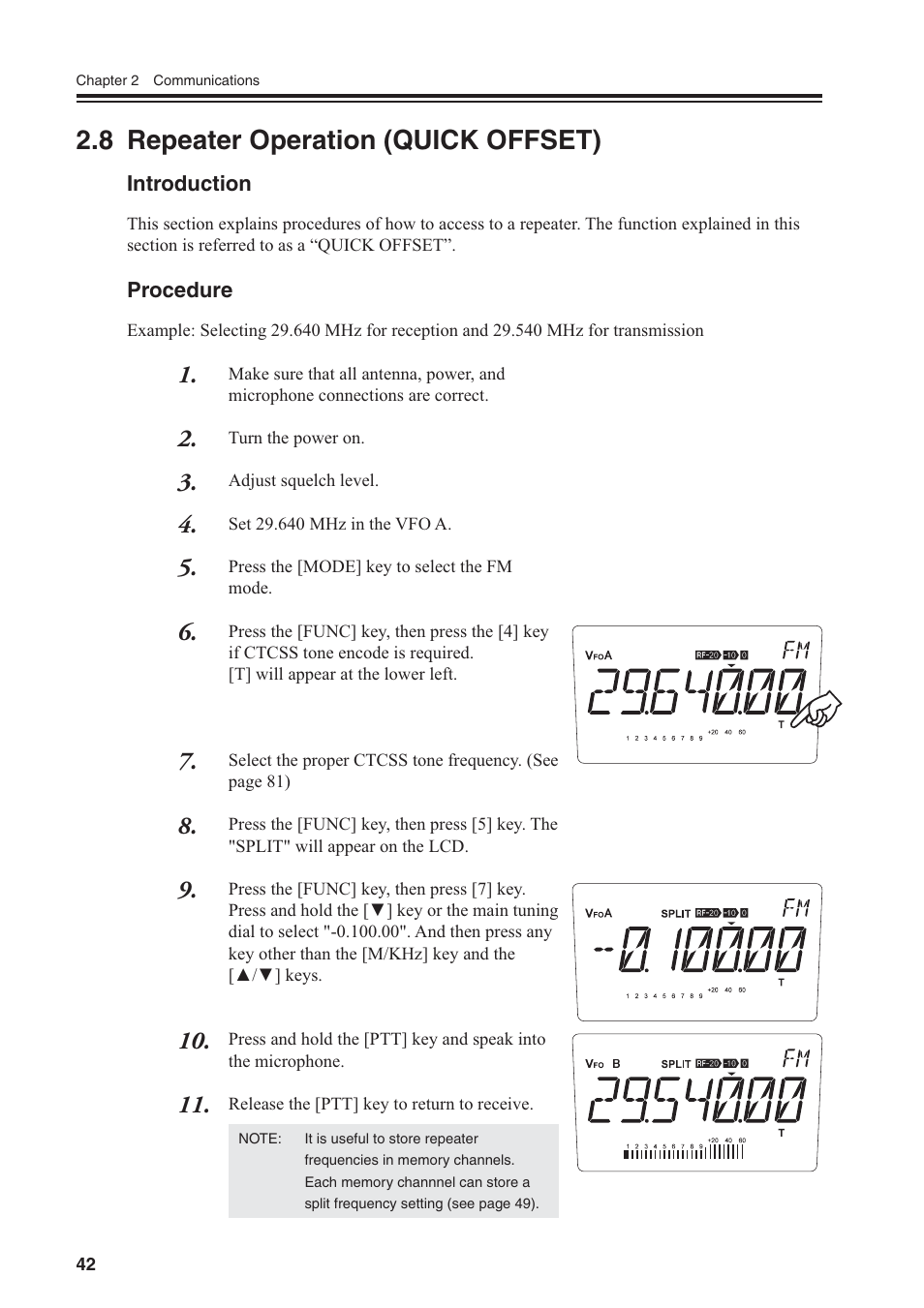 8 repeater operation (quick offset) | Alinco DR-SR8 User Manual | Page 44 / 97