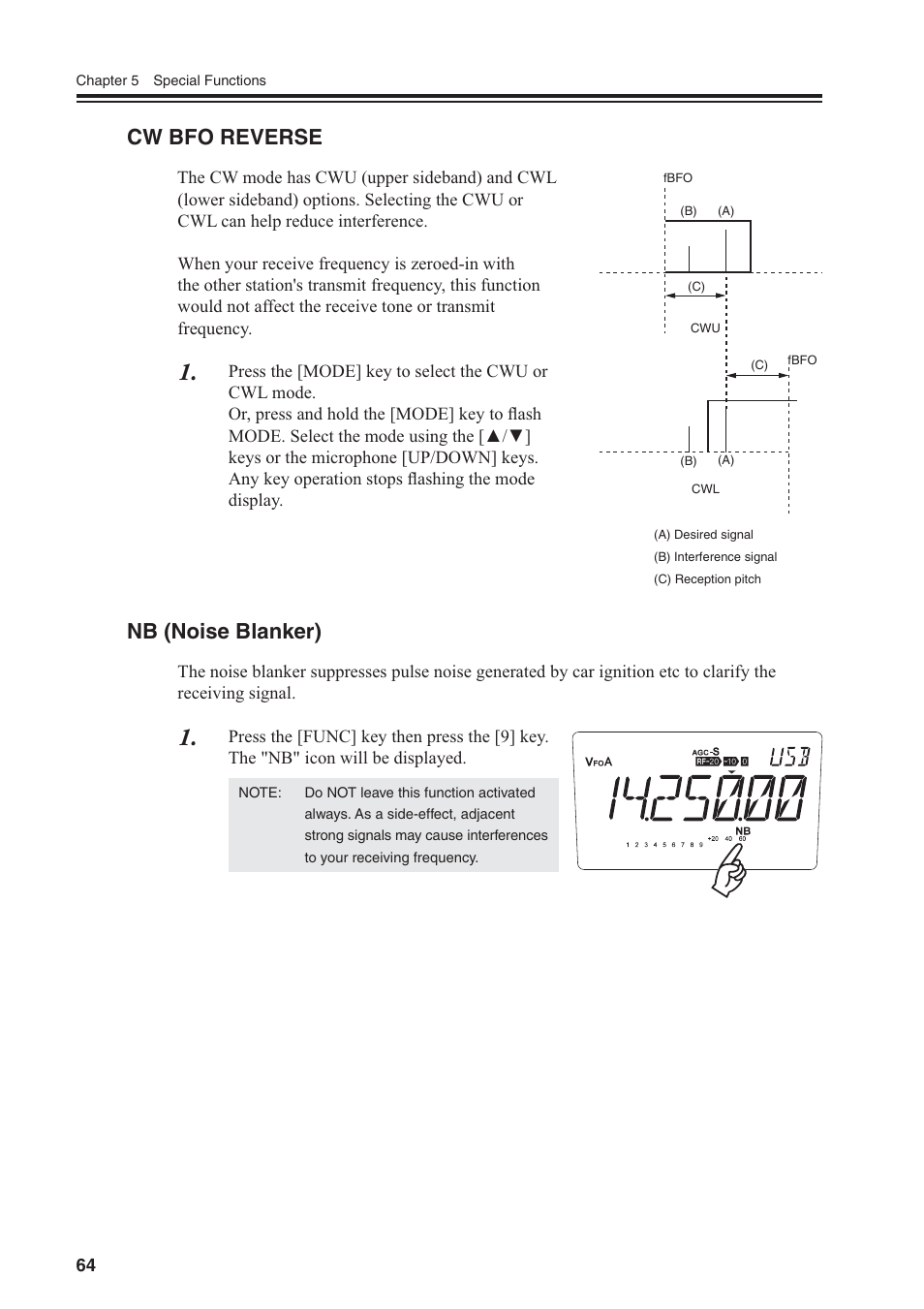 Cw bfo reverse, Nb (noise blanker) | Alinco DR-SR8 User Manual | Page 66 / 97