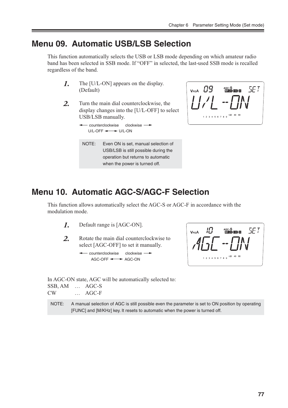 Menu 09. automatic usb/lsb selection, Menu 10. automatic agc-s/agc-f selection | Alinco DR-SR8 User Manual | Page 79 / 97