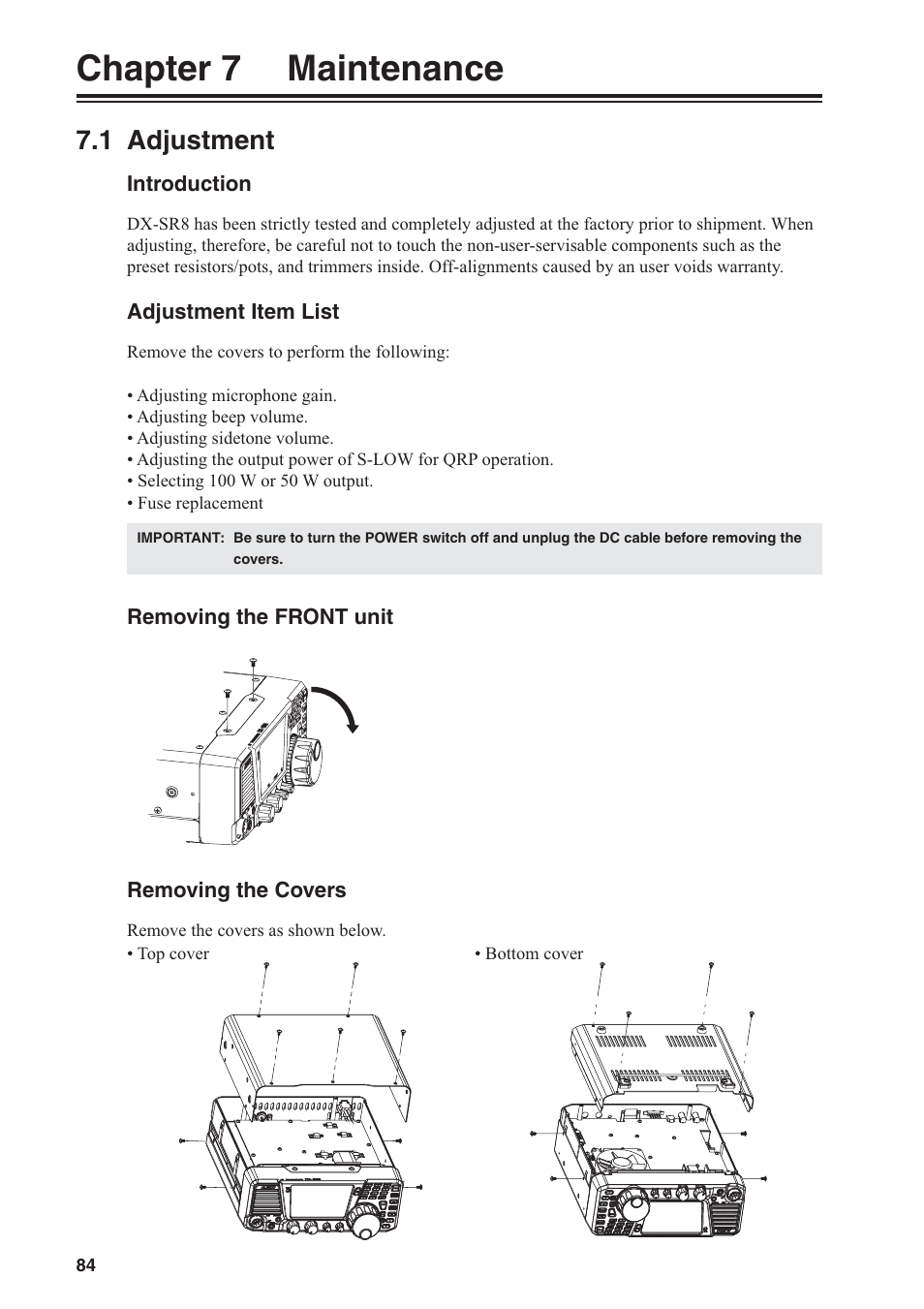 Chapter 7 maintenance, 1 adjustment | Alinco DR-SR8 User Manual | Page 86 / 97