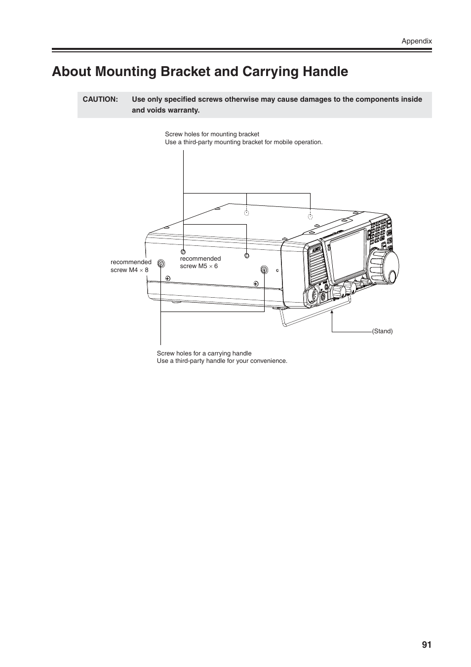 About mounting bracket and carrying handle | Alinco DR-SR8 User Manual | Page 93 / 97