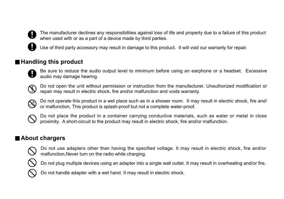 Handling this product, About chargers | Alinco DJ-100 User Manual | Page 10 / 78