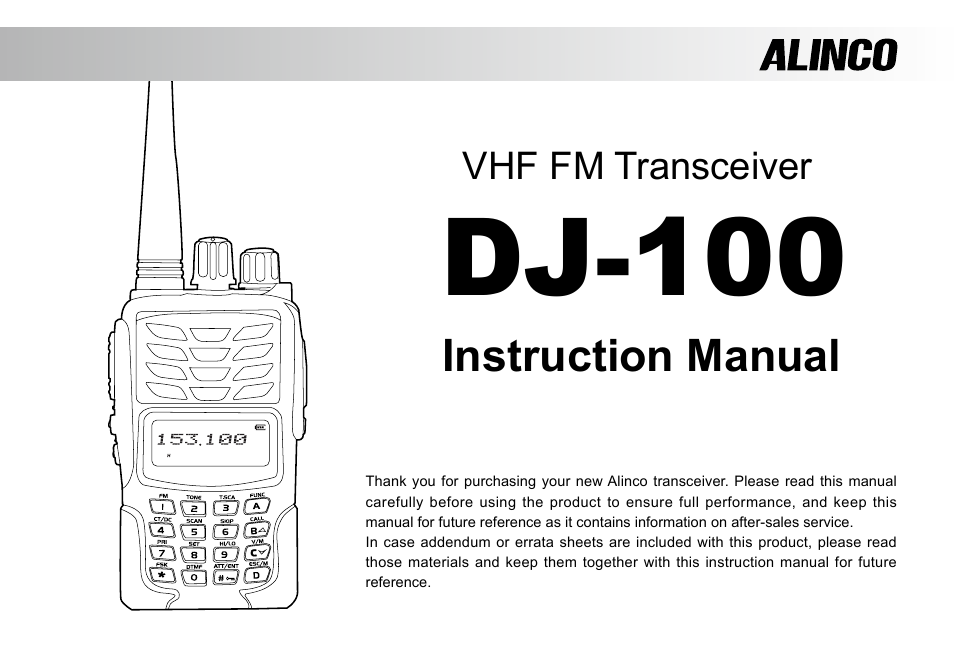 Dj-100 | Alinco DJ-100 User Manual | Page 2 / 78