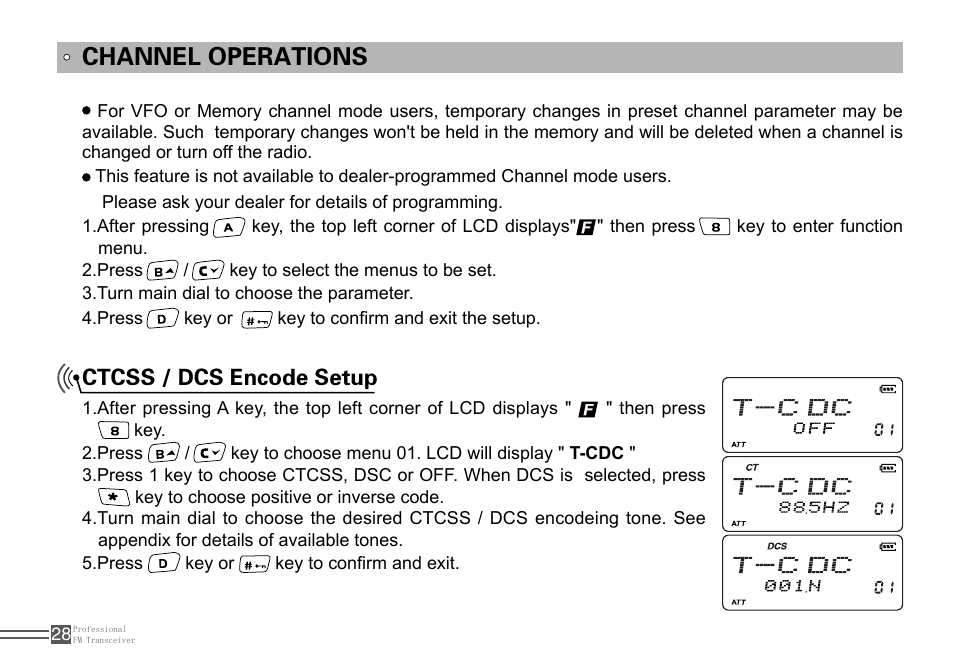 Channel operations, Ctcss / dcs encode setup | Alinco DJ-100 User Manual | Page 45 / 78